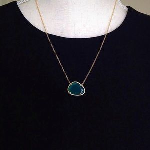 18" 14KT Gold Genuine Green Onyx/Diamond Necklace